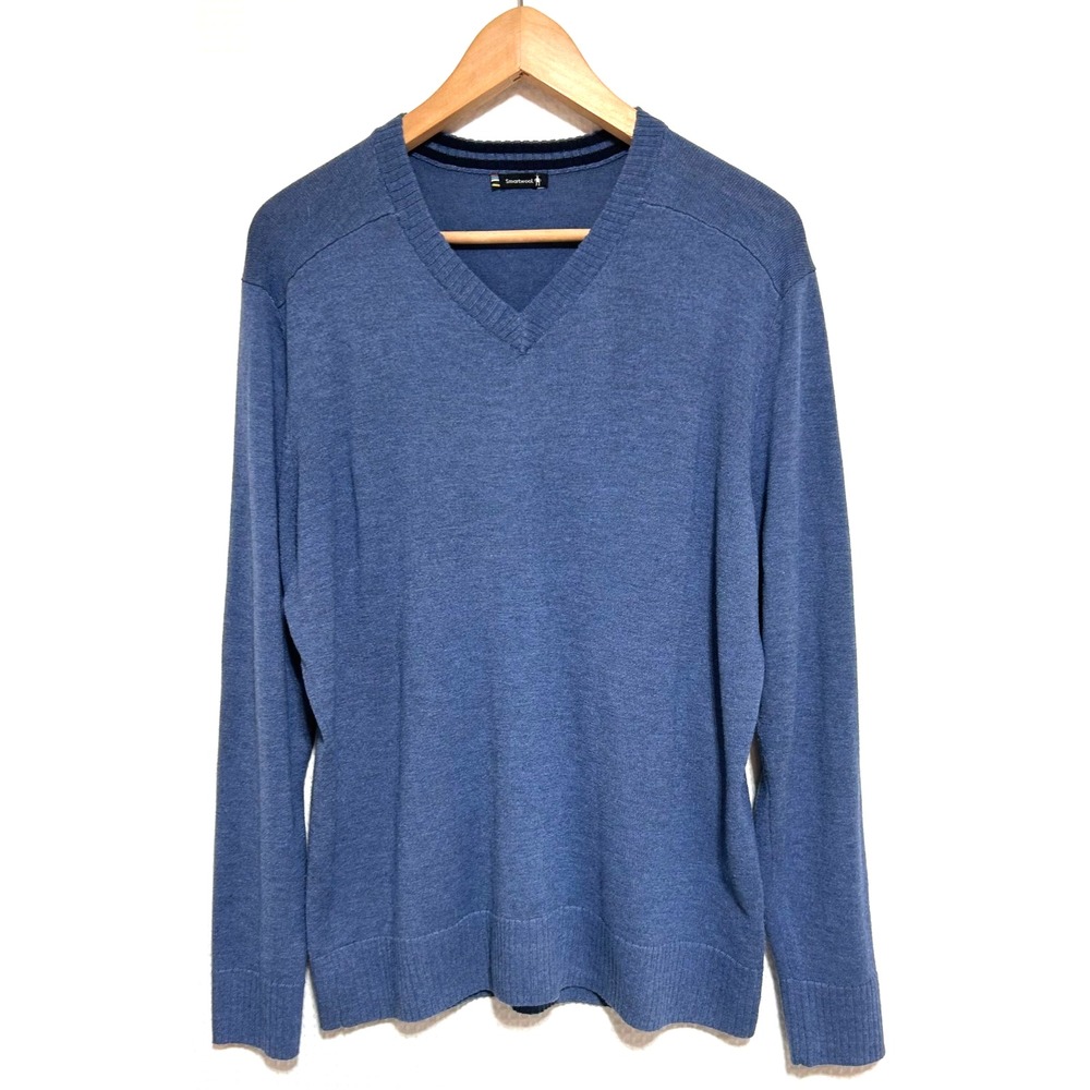 SmartWool Men Sparwood V Neck Sweater Blue Size Medium Wool Blend j.